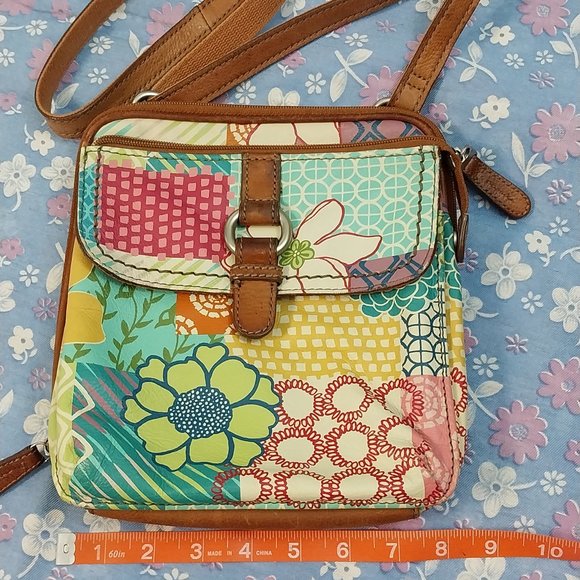 Fossil Handbags - 2884 Medium Size Fossil Crossbody, Leather, Multi Color Bag Purse